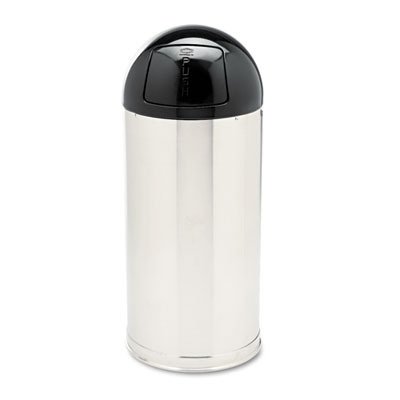 Rubbermaid Commercial European and Metallic Series Dome Top Receptacle, Round, 15 Gallons, Satin Stainless (R1536SSSGL)