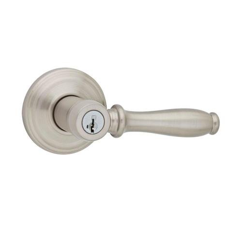 Kwikset Ashfield Entry Lever featuring SmartKey® in Satin Nickel