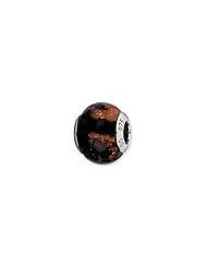 Sterling Silver Brown Leopard Glitter Overlay Glass Charm