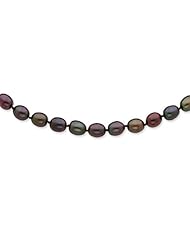 14k White Gold 16in 7.5mm Black Freshwater Cultured Pearl Necklace.