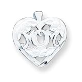 Sterling Silver MOM Heart w/ Flowers Charm with 20 inch Sterling Silver Chain