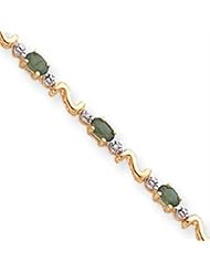 14k Gold Completed Fancy-Link Diamond/Emerald Bracelet