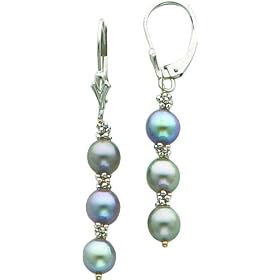14K WG Cultured Black Pearl Dangle Earrings Jewelry by FindingKing