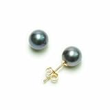 14k Yellow Gold 6.5x7mm AA Black Freshwater Cultured Pearl Stud Earrings
