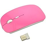 BestFire&reg; Ultra-thin Soundless Rechargeable 2.4GHz Wireless Optical Mouse Built-in 830mAh Battery with Free Mouse Pad for PC Laptop Smart TV etc. (Pink)