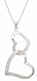 Double Cz Heart Necklace 16 (Sterling Silver)