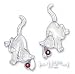 Sterling Silver Playful Kitty Post Earrings With Dangling Paw Red CZ Ball