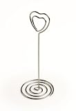 Set of 50, 4.5 inch tall Wire Photo Clips with Heart-Shaped Holder and Spiral Base for Tabletop Use - Chrome