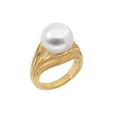 18K Yellow Gold 0.08 ct. Diamond and Paspaley South Sea Cultured Pearl Ring