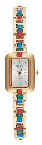 Avalon Women's Rectangular Gold-Tone Colored Stone Adorned Fashion Bracelet Watch # 7312