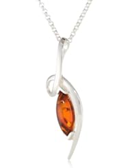 Sterling Silver Honey Amber Medium Pendant Necklace , 18"