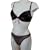 Black Embroidered with Deep Pink Flowers Padded Bra & Sheer Thong Set 38B/16