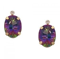 14KT Gold Mystic Fire Topaz Diamond Earring Studs 4 CT
