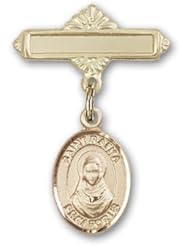 14K Gold Baby Badge with St. Rafta Charm and Polished Badge Pin