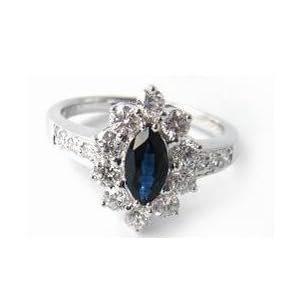 Marquise Sapphire & Diamond Vintage Style Ring 18KWG