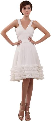 Heyivogue Women A Line Wide Strap V Neck Floral vintage wedding dresses 3256 20W White