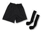 Code Four Athletics Kids' Soccer Shorts-n-Socks Kit - Black shorts, size YXS - youth tube socks