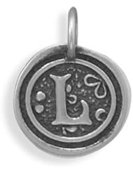 Alphabet Initial L Pendant Victorian Wax Seal Charm Vintage Chic Antiqued Sterling Silver