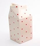 Large Ceramic Milk Carton Jug White / Red Polka