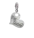 Large "Big Sister" Heart with Clear Swarovski Crystal Silver Plated European ...