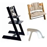 Stokke Tripp Trapp High Chair, Cushion, and Baby Rail - Black with Beige Stripe