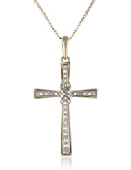 10k Yellow Gold Diamond Cross Pendant Necklace (1/10 cttw, I-J Color, I2-I3 Clarity), 18"