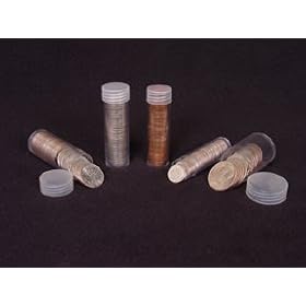COIN STORAGE TUBES, round clear plastic w/ screw on tops for NICKELS COIN STORAGE TUBES, round clear plastic w/ screw on tops for NICKELS (Quantity of 10 tubes)