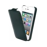 Iphone 4 4G Handytasche, Etui schwarz Leder , Flip Case inkl. gratis Schutzfolie Teil der ConsumerStore.de Zubehör Kollektion