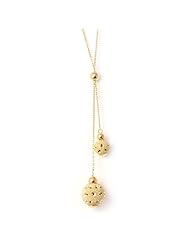 14k Yellow Gold 4.5 Grams of Italian Polished and Matte Textured 1" and 2" Drop 0.33" and 0.50" Diameter Ball Necklace, 16" with 2" Extender