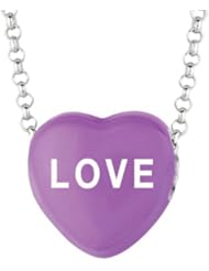 Sterling Silver 12mm Purple enamel Sweethearts LOVE Heart Pendant