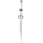 Pugster Mothers Day Gifts Tasseled Pink Crystal Circle Square Dangle Gem Belly Button Ring Navel Piercing Bar Body Jewelry