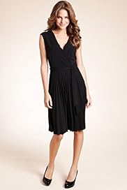 Crossover V Neck Pleated Skater Dress with Belt