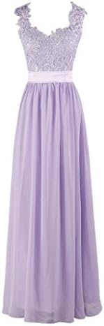Voguevers Women's Lace V Neck Long Chiffon Bridesmaid Evening Dresses Lilac US 14