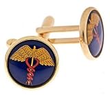 JJ Weston yellow gold plated medical or doctor caduceus image cufflinks with presentation box. Made in the U.S.A