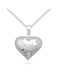 Hammered Sterling Silver Puffy Heart Pendant, Snake Chain Included
