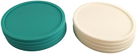 4 Teal + 4 White Coasters - Non-Slip Silicone Drink Coasters Protect Furniture. Rubber with Raised Lip Catches Water. Multipurpose Kitchen Tool: Spoon Rest, Pot Holder, Trivet, Jar Opener