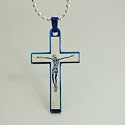 Strong Faith: Designer Jesus Stainless Steel Adult Pendant Blue Cross Necklace for Girl and Boy Ball Chain for Men Gift Boxed J1202