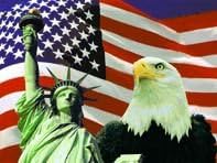 3D Photo Star Spangled American Flag with Statue of Liberty and Bald Eagle