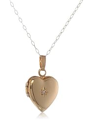 Duragold 14K Yellow Gold Childs Heart Locket with Diamond Pendant Necklace, 13"