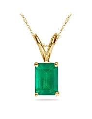 0.47-0.56 Cts of 6x4 mm AA Emerald Cut Natural Emerald Solitaire Pendant in 14K Yellow Gold