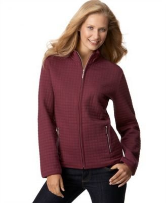 Click here to buy Karen Scott Quilted Mock-Collar Zip-Up Jacket by Karen Scott.