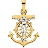 14K Two Tone Gold Mariner's Cross Pendant