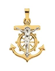 Two Tone Mariners Cross Pendant 14K Yellow/White Gold 15.00X16.00 mm
