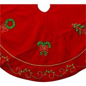 red embroidered christmas tree skirt