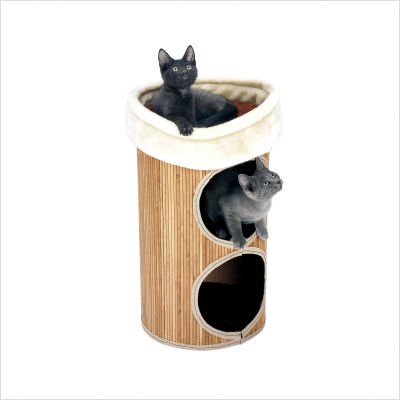 Bamboo Two Story Kitty Condo with Sleeper