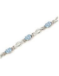 10K White Gold Oval Aquamarine and Diamond Bracelet by Jewelry Mountain