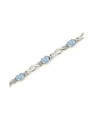 10K White Gold Oval Aquamarine and Diamond Bracelet