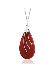 Chuvora Raindrop 92.5 Silver Decorated Red Sponge Coral Pendant Necklace, 18", 3 Sterling Curved Rays