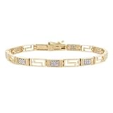 18K Gold over Silver Diamond Accent Greek Key Bracelet