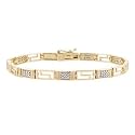 18K Gold over Silver Diamond Accent Greek Key Bracelet